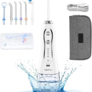 H2Ofloss Water Flosser Portable Dental Oral Irrigator With 5 Modes, 5 Replaceable Jet Tips, Rechargeable Waterproof Teeth Cleaner For Home And Travel -300mlDetachable Reservoir (Hf-6) White