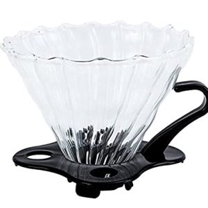 Glass Dripper, Coffee Dripper, V60 Dripper Pour over Coffee Funnel Dripper Coffee Cone Brewer Filter with Removable Black Base 2 to 4 Cups