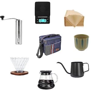 مجموعة تحضير القهوة بالتقطير من ميبرو مناسبة تحتوي على قطع لتقطير وترشيح القهوة Mibru drip brew set contains pieces to drip and filter coffee (V60 Drip set 8 pcs)