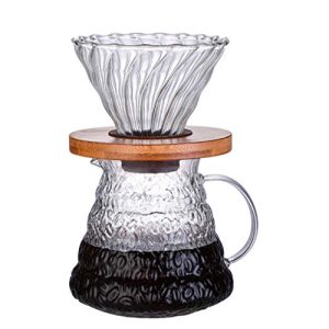 V60 Pour Over Coffee Maker Set, Moonmen 600ml Coffee Server Pot with Glass Drip Filter Elegant Coffee Dripper Glass Carafe